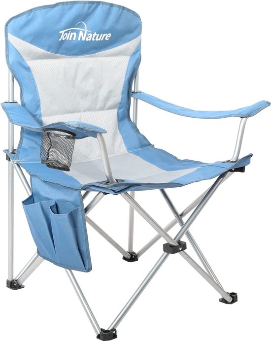 OVERMONT Extra grote opvouwbare campingstoel, tot 175 kg belastbaar, gevoerde klapstoel, bekleed met bekerhouder, koeltas, hoge rugleuning, voor tuin, balkon, strand, vissen