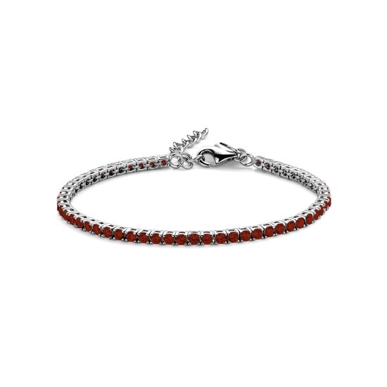 New Bling 9NB-1218 Zilveren Tennisarmband met Zirkonia Steentjes 3mm - Rood - 16,5+3cm - Rhodium - Zilver