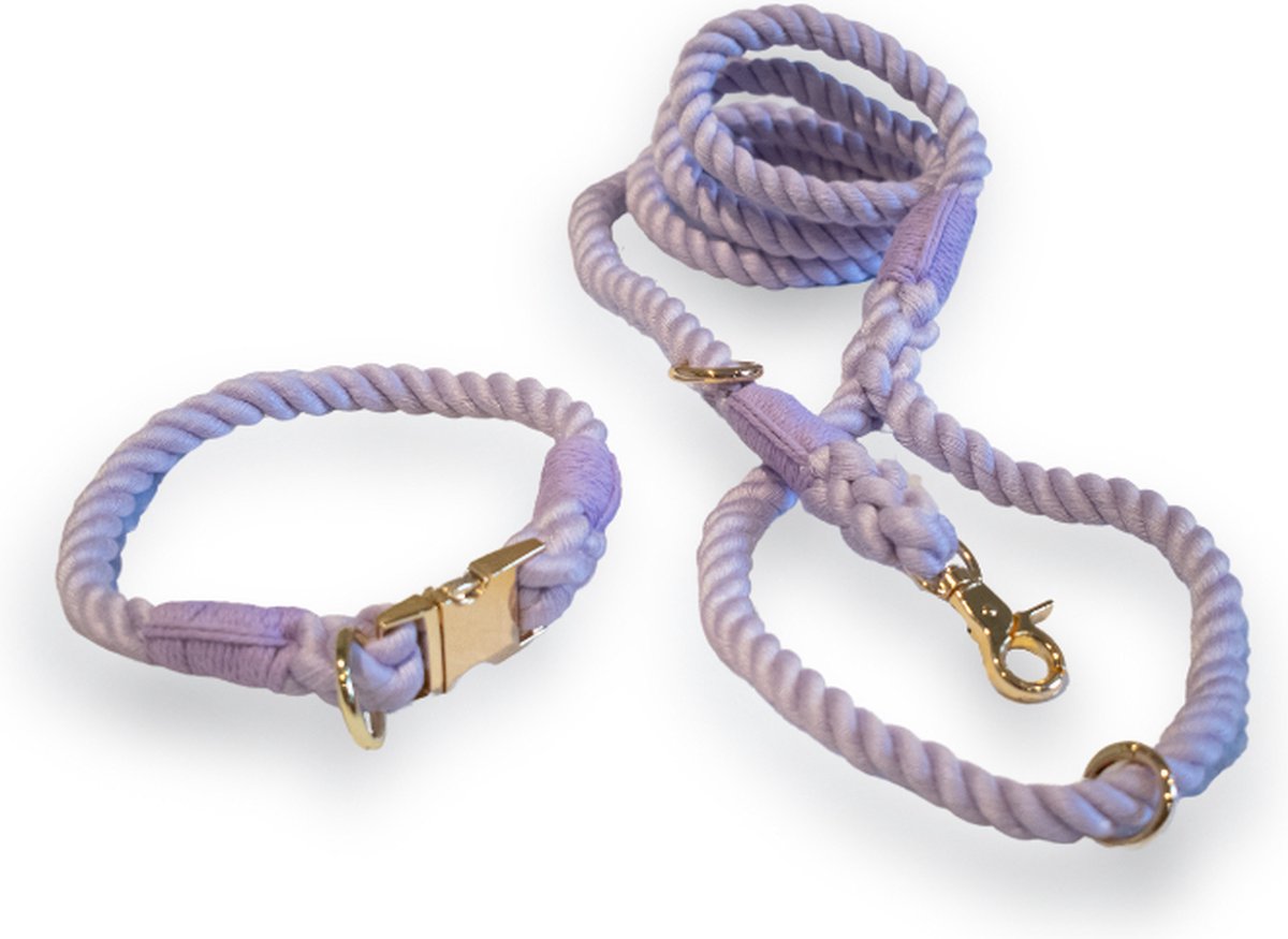 Meritosh Halsband L (40cm diameter) + Leiband Set 100% Katoen Handgemaakt Lila