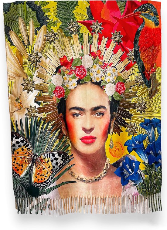 Damessjaal - Scarf - Schilderijsjaal - Sjaal geïnspireerd door Frida Khalo - Geel