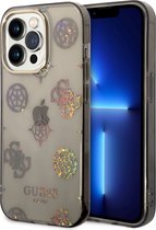 Guess 4G Peony Glitter Back Case voor Apple iPhone 14 Pro (6.1") - Zwart