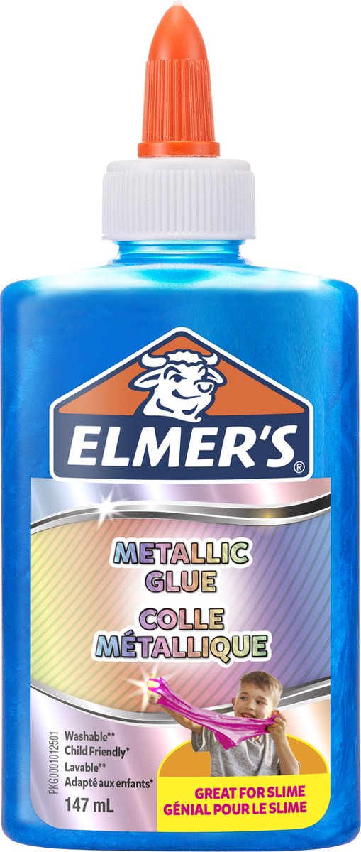 Elmer's metallic PVA-lijm | Blauw | 147 ml | uitwasbaar en kindvriendelijk | geweldig voor het maken van slijm en om te knutselen
