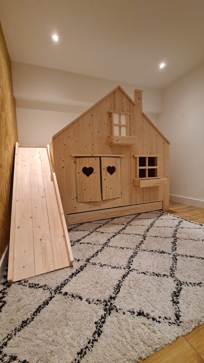 Ifanskids Thijs hoogslaper 90x200 schuine trap beits wit