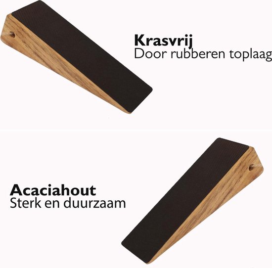 Dieux® - Luxe Deurstopper Set van acaciahout - 2 stuks - Deurstop - Deurdranger voor binnen met antislip - Deurvastzetter binnendeur - Deurwig van hout ophangbaar - Dieux®
