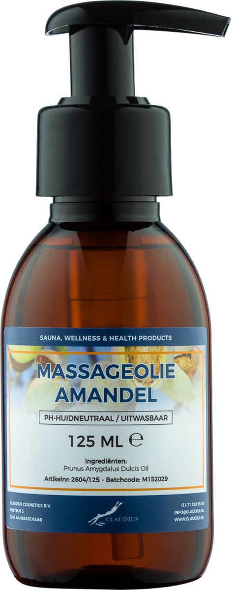 Goedkoopste Massageolie Amandelolie 125 ml met pomp - 100 natuurlijk - biologisch en koud geperst