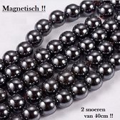 Natuurstenen kralen, Magnetisch Hematiet, ronde kralen van 8mm, rijggat 1mm. Per 2 snoeren van 40cm (= 80cm rijglengte !!)