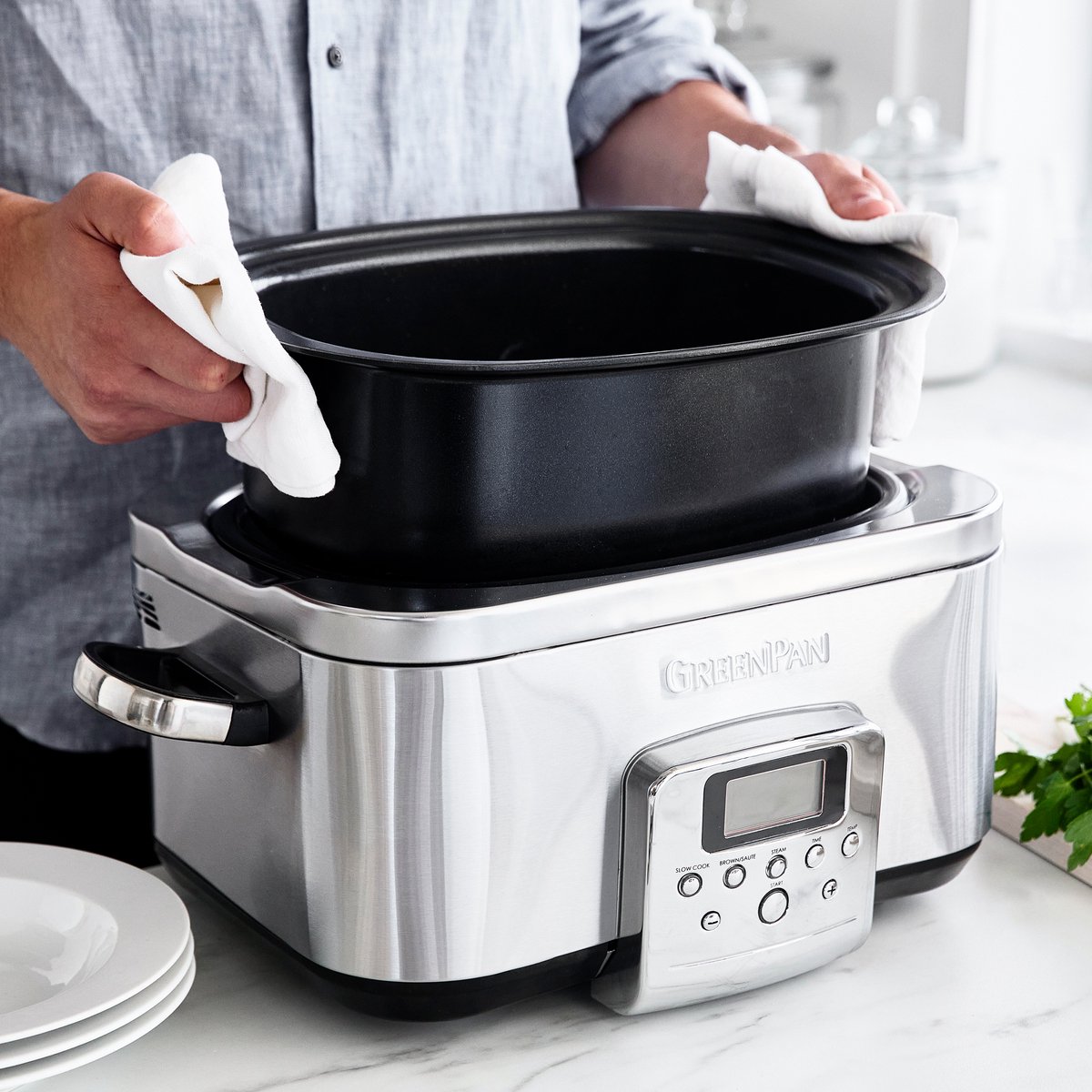 GreenPan Elite Slowcooker Stainless Steel 6L - PFAS-vrij – foto 4