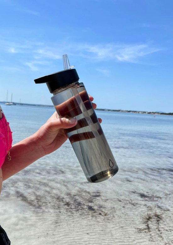 Wattamula - MOVE waterfles taupe transparant 700 ml - dop met rietje en sportdop - drinkfles