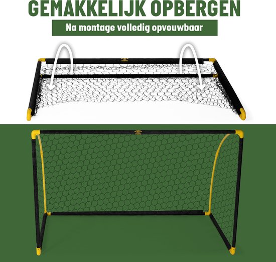 Umbro Voetbaldoel - Voetbal Goal 180 x 91 x 120 cm - Voetbalgoal Groot - Buitenspeelgoed voor Kinderen en Volwassenen - Opvouwbaar en Snelle Montage - Voetbal Training Doel - Zwart/ Geel - Umbro