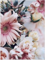 Poster Glanzend – Roze met Witte Bloemen van Dichtbij - 30x40 cm Foto op Posterpapier met Glanzende Afwerking