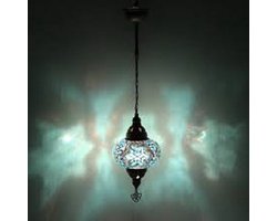 Hanglamp  Mozaïek Lamp Oosterse   Turkse  Marokkaanse Lamp Ø 13 cm Hoogte 53 cm  Handgemaakt  Blauw