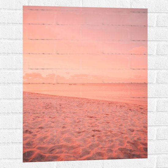 Foto: Muursticker strand met roze gloed 60x80 cm foto op muursticker