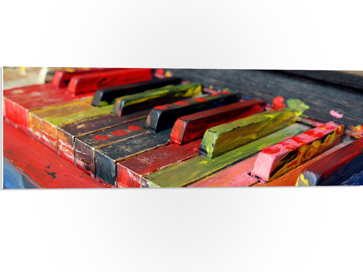 PVC Schuimplaat- Pianotoetsen onder de Gekleurde Verf - 90x30 cm Foto op PVC Schuimplaat