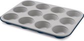 Moule à muffins Guardini XBake 12 pcs. - plat de cuisson - revêtement antiadhésif - résistant aux rayures - sans PFTE ni PFAS - jusqu'à 230°C - bleu/argent