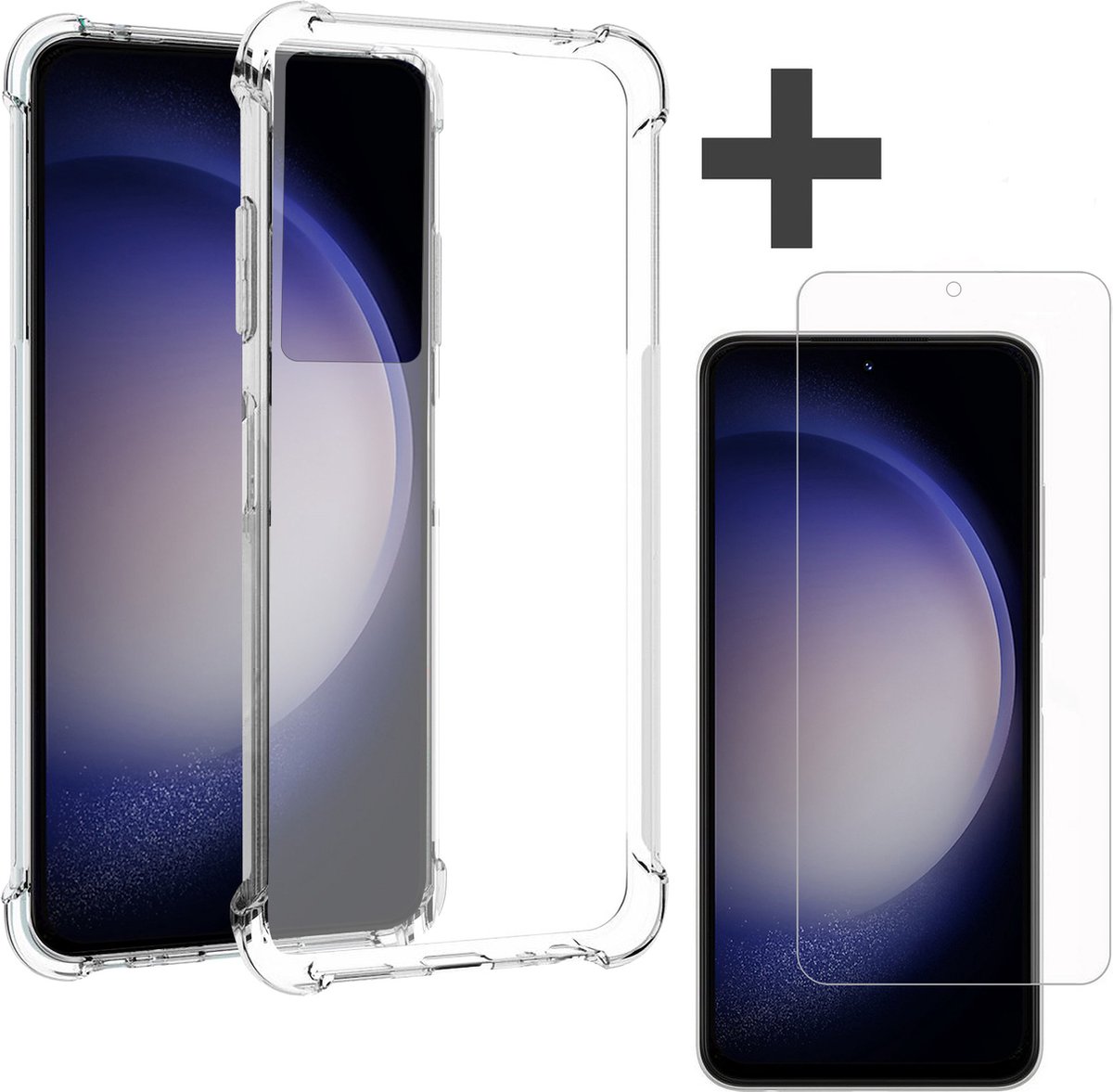 Arara Hoesje geschikt voor Samsung Galaxy S23 Hoesje transparant anti shock backcover + Samsung Galaxy S23 Screenprotector gehard glas tempered glass