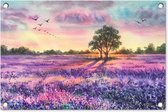Décoration de jardin Lavande - Peinture - Vogels - Arbres - Violet - 60x40 cm - Poster jardin