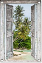 Tuinposters - Tuindecoratie - Strand - Palmbomen - Zomer - 40x60 cm - Tuin decoratie - Schutting decoratie - Tuinposter - Schuttingdoek - Buitenposter - Tuinversiering - Balkon decoratie - Tuinschilderij - Tuindoek - Buitenposter