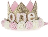 1e verjaardag cakesmash glitter hoedje One goud met roze en wit - cakesmash - hoedje - 1 - eerste - verjaardag - 1