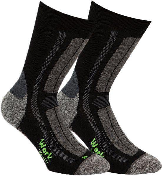 Chaussettes de travail noires avec accents gris et vert lime. Taille 36-42.