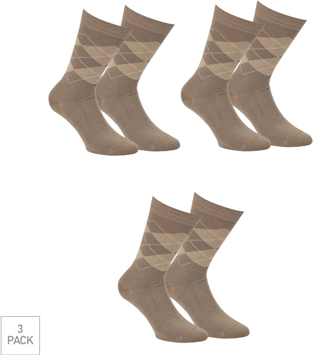 Boru Bamboo - 3-Pack - Geruite Sokken - Bamboe - Hypoallergeen - Heren / Dames - beige - 35-38 - 2325