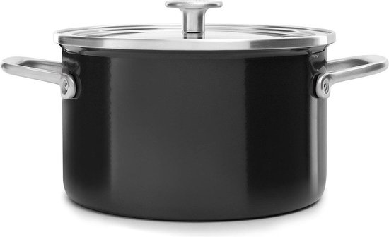 Casserole en Émail KitchenAid Steel Core avec Couvercle - 20 cm / 3,7 L -  Noir Onyx | bol