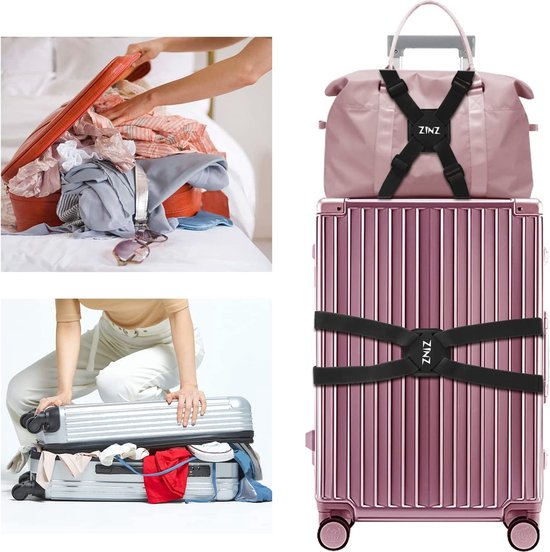 JZK Set van 2 korte bagageriemen van 30-50 cm voor koffers om een tas toe te voegen, bevestigingsriemen voor twee koffers, bagageconnectorriemen, snelsluitgesp