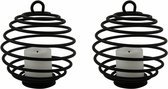 Draadloze LED Tafellampen op batterijen met LED kaars - binnen - Rotan rond - Zwart - Duopack