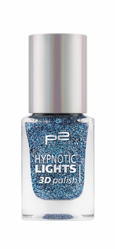 P2 Cosmetics EU Hypnotic Lights 3D Top Coat Vernis à ongles 080 Pool Glow 10 ml Bleu Ciel Paillettes