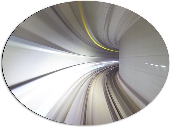 Dibond Ovaal - Abstracte Tunnel in Grijs Tinten - 68x51 cm Foto op Ovaal (Met Ophangsysteem)