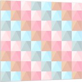 Acrylglas - Blokpatroon van Blauw, Bruin en Roze Vakken - 100x100 cm Foto op Acrylglas (Met Ophangsysteem)