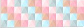 Acrylglas - Blokpatroon van Blauw, Bruin en Roze Vakken - 60x20 cm Foto op Acrylglas (Met Ophangsysteem)
