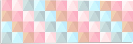 Acrylglas - Blokpatroon van Blauw, Bruin en Roze Vakken - 60x20 cm Foto op Acrylglas (Met Ophangsysteem)