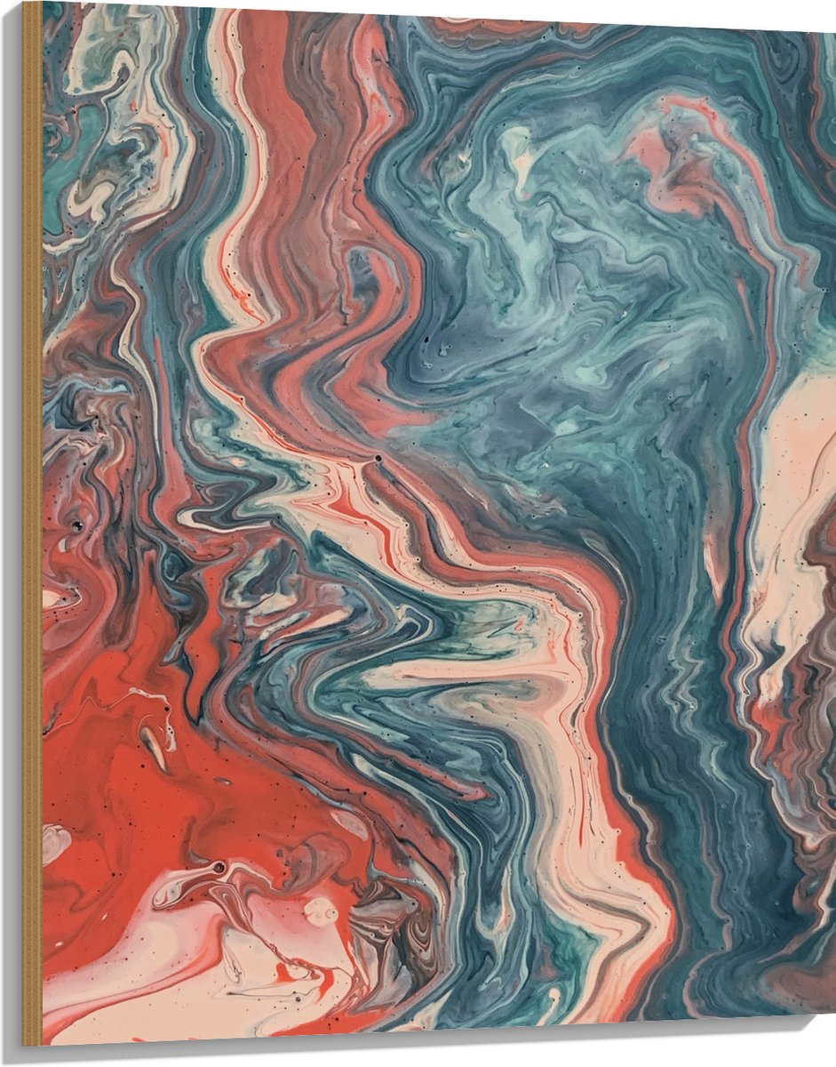 Hout - Mix van Roze en Blauwe Verf - 75x100 cm - 9 mm dik - Foto op Hout (Met Ophangsysteem)