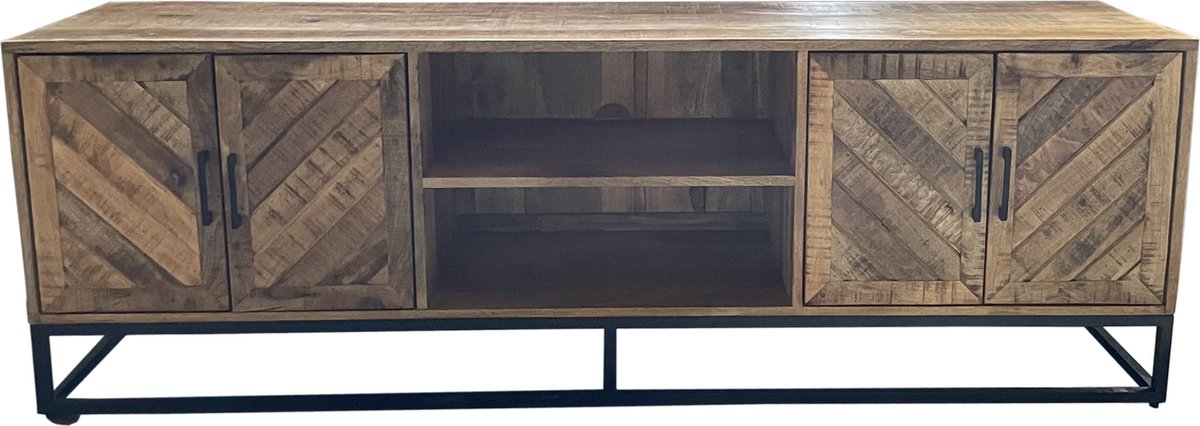Mangohouten TV Meubel Reno 180 cm Mahom Industrieel - TV Meubel van Mangohout & Metaal - Industriële TV Meubel