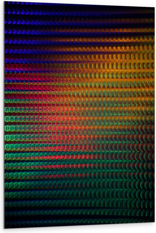 Dibond - Bolletjes Patroon van Blauw, Rood, Geel en Groen - 80x120 cm Foto op Aluminium (Wanddecoratie van metaal)
