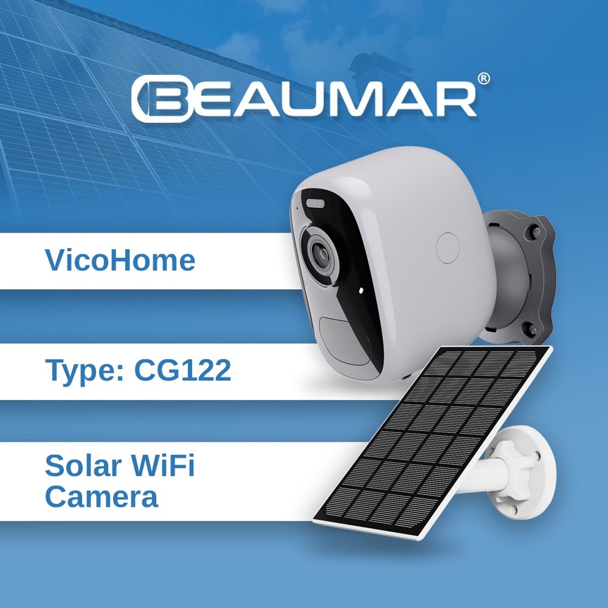 Beaumar ® vicohome CG122 outdoorcamera + Zonnepaneel - gratis cloud opslag - accu camera - wifi camera - beveiligingscamera - 3 jaar garantie - camera beveiliging draadloos wifi - 5200mah - eufy