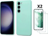 Hoesje Geschikt Voor Samsung Galaxy S23 Plus Hoesje siliconen Mint Groen zacht siliconen hoesje TPU backcover - Met Screenprotector - 2 stuks