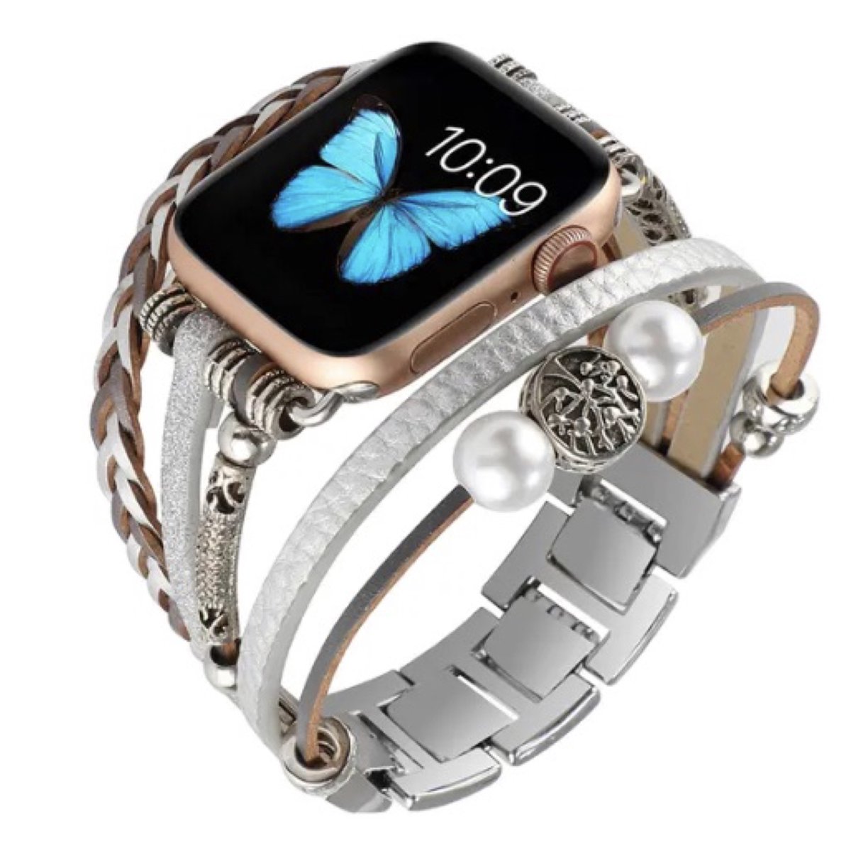 Apple Watch bohemian horloge bandje 42-44-45 mm Boho kralen leren vlechtwerk stalensluiting