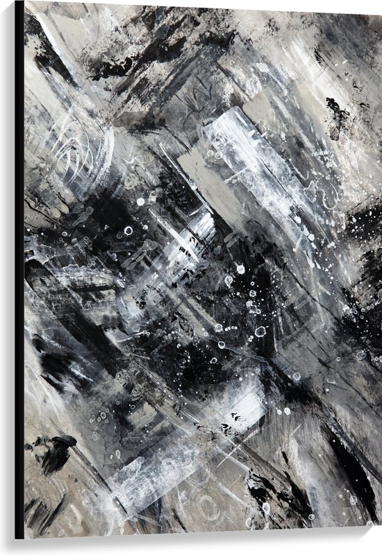 Canvas - Abstracte Verfmix van Zwart en Wit Tinten - 80x120 cm Foto op Canvas Schilderij (Wanddecoratie op Canvas)