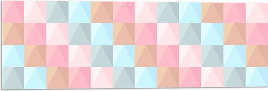 Acrylglas - Blokpatroon van Blauw, Bruin en Roze Vakken - 90x30 cm Foto op Acrylglas (Met Ophangsysteem)