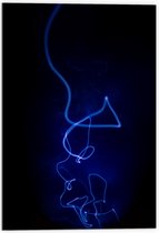 Dibond - Blauwe Lichtstrepen tegen Zwarte Achtergrond (Niet Lichtgevend) - 70x105 cm Foto op Aluminium (Wanddecoratie van metaal)