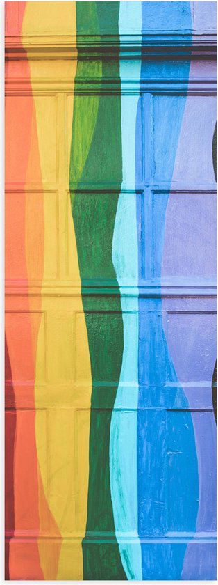 Poster (Mat) - Deur met Regenboogkleurige Versiering - 20x60 cm Foto op Posterpapier met een Matte look