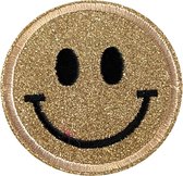 Smiley Emoji Strijk Embleem Patch Goud Glitter 6.4 cm / 6.4 cm / Goud