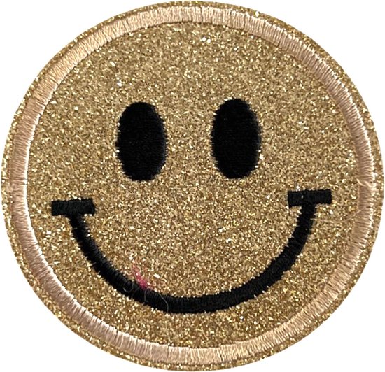 Foto: Smiley emoji strijk embleem patch goud glitter 6 4 cm 6 4 cm goud