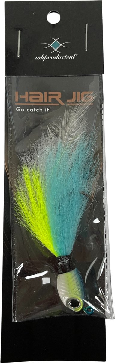 wkproductsnl Go catch it! 5.2cm Kunstaas bucktail jig blauw/geel 14 Gram - vis - pluggen - snoek - hengelsport - Visgerei Accessoires