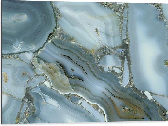 Dibond - Luxe Wit met Gouden Marmer - 80x60 cm Foto op Aluminium (Wanddecoratie van metaal)