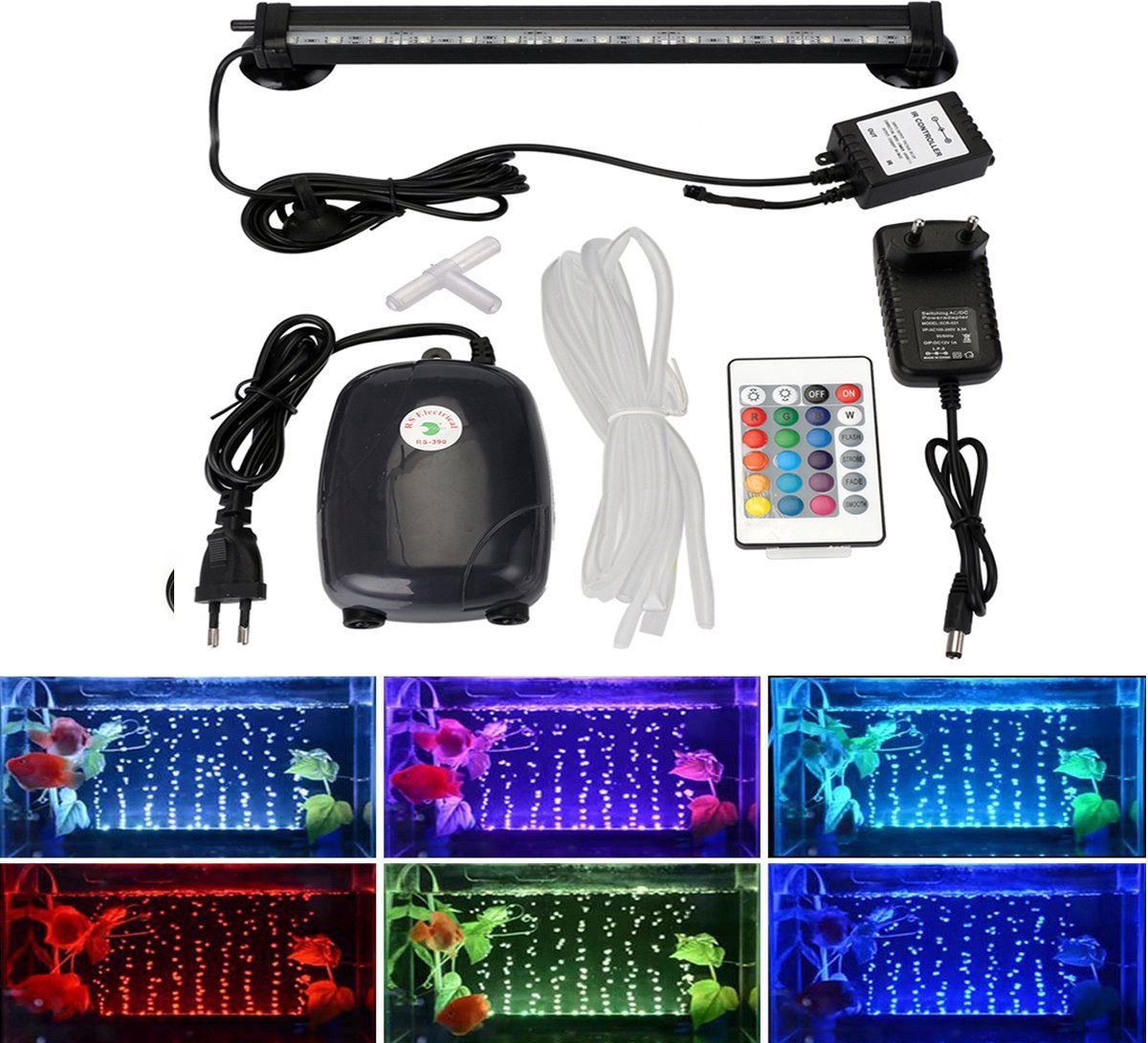 Aquarium verlichting met RGB en bubbels RGB verlichting met luchtbellen 21 LED’s
