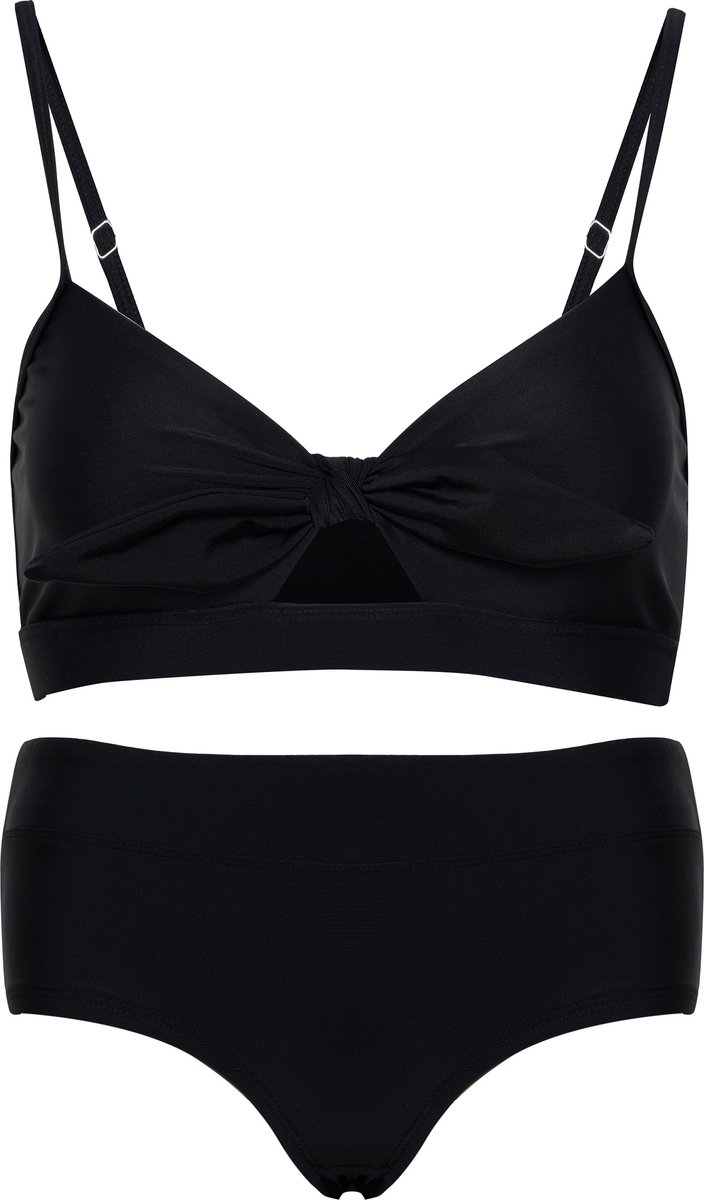 La V Bikini hipster broekje en top met strik - Zwart 170-176