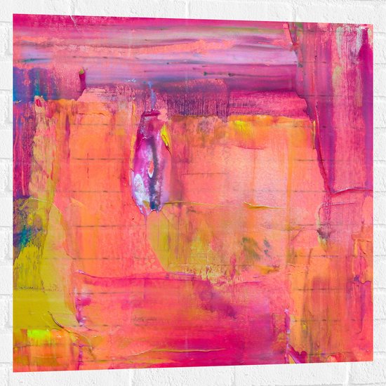 Muursticker - Abstracte Vakken in Schilder in Roze, Blauw, Geel en Oranje - 80x80 cm Foto op Muursticker