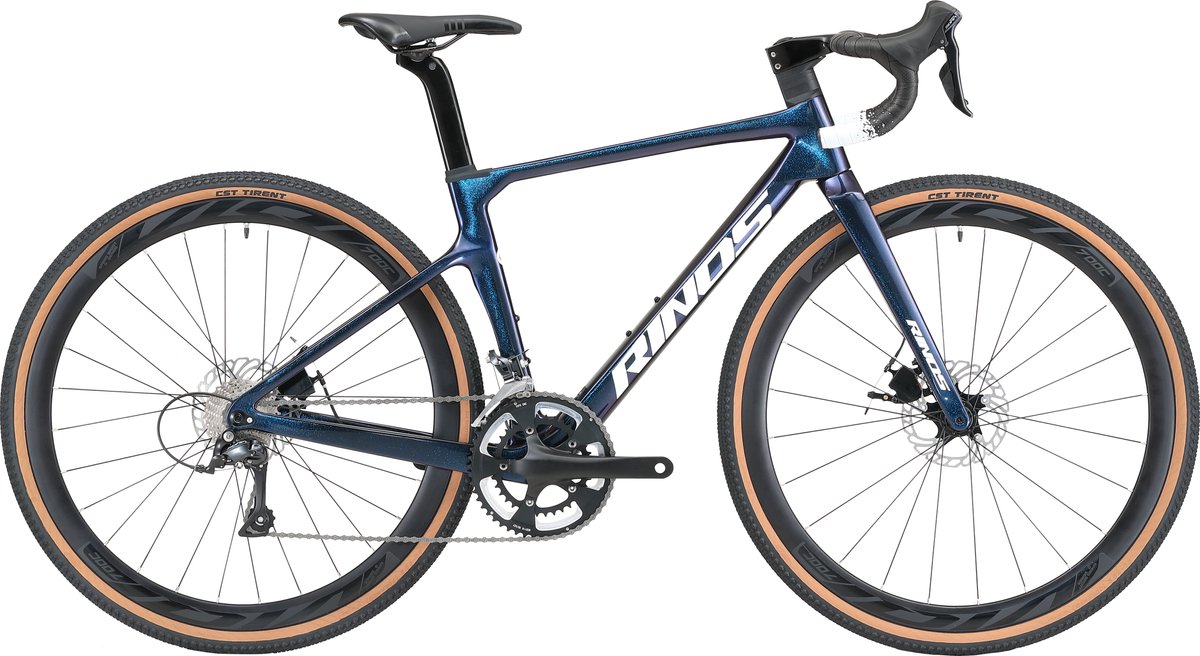 Rinos Sandman 1.0 - Carbon Gravel Fietes - Gravel Bike - met Shimano SORA 18 versnellingen en schijfremmen - lichte fiets voor dames en heren - 700 x 40C - Kameleon Blauw-Paars 56
